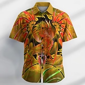 baratos Camisa Vintage-Homens Animal Dragão Camisa Social camisa de botão Camisa de grife Manga Curta Vintage retrô Férias Casual Verão Primavera Aberto para a Lateral Impressão 3D camisas de colarinho Azul Roxo Laranja