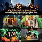 halpa Halloween-ulkoilmakoristeet-Halloween hohtaa pimeässä hämähäkinseittiä ja ylimääräisiä väärennettyjä hämähäkkejä Halloween ulkovalaistuskoristeet sisä- ja puutarhaan Kummitustalon juhlatarvikkeet