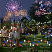 Недорогие Ландшафтные огни-2 шт. патриотичных 12 головок солнечных светильников с огнями светлячков водонепроницаемых для Дня независимости 4 июля 250-й юбилей День памяти сад газон дорожка вечеринки патриотическая атмосфера
