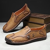 Χαμηλού Κόστους Ανδρικά Sneakers-Ανδρικά καφέ slip-on παπούτσια με ραφές σε αντίθεση, μαλακή εσωτερική σόλα και ανθεκτική σόλα από καουτσούκ για casual ρούχα γραφείου, καθημερινές μετακινήσεις και χαλάρωση το Σαββατοκύριακο.