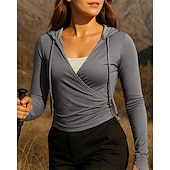 preiswerte Oberteile-Damen Wandershirt Wandertop Langarm Kapuzen T-Shirt Oberteil Outdoor Atmungsaktiv Schnelltrocknend Leicht Elastisch Mit Kapuze Baumwollmischung Schwarz Weiß Rot Tennis Golf Laufen