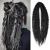 cheap Crochet Hair-24 Inch 3 In 1 Dreadlock Extensions Sets 30 Strands Mixed Black Synthetic DE Dreads Extensions 100% Handmade Soft Double Ended Curly Boho Wavy Dreads for Girls