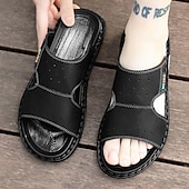 billige Ferietøfler-Brune slip-on sandaler til herre, myke sommersandaler i kunstskinn for innendørs komfort, helgeærender og uformell utendørsbruk
