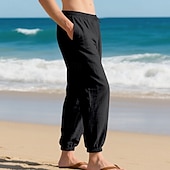 economico Vacanza-Per uomo Joggers Pantaloni di Lino Pantaloni Pantaloni Estivi Pantaloni da Spiaggia Tasca Coulisse Elastico in vita Semplice Comodità Traspirante Vacanza Quotidiano Ferie Hawaiano Boho Nero Bianco