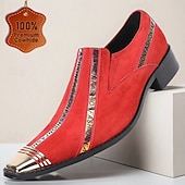 cheap Premium Leather Loafers-Men&#039;s Red Slip-On Leather Boots with Gold Tip Unique Printed Stripes–Modern Western Boots for Casual, Everyday Wear