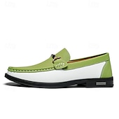 cheap Men&#039;s Slip-ons &amp; Loafers-Men&#039;s Green and White Faux Leather Moccasin Loafers Fashion Slip-On Driving Shoes for Casual Wear and Spring Outfits