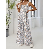 olcso nyaralás jumpsuit-Női Szabályos Jumpsuitek Aktív Virágos Ujjatlan Széles lábszár Kerek Zseb Magas derék Vakáció Napi Normál Sárga Arcpír rózsaszín Katonai zöld Nyár