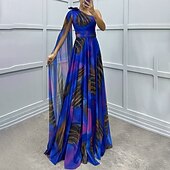 abordables Robes fleuries élégantes-Femmes Robe Longue Maxi Robe Robe de Bal Robe de Soirée Élégant Mode Soirée Occasion Spéciale Coupe régulière Fleur Manche Courte Une Épaule Rose Claire Rouge Bleu Été
