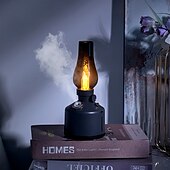 Недорогие Декоративные огни-1 шт. винтажный увлажнитель воздуха на керосиновой лампе емкостью 260 мл, тихий увлажнитель с 2 настройками распыления, плавная регулировка яркости, ночник для спальни дома