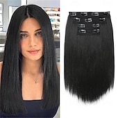 economico Clip nelle estensioni-Extension per capelli, 14 clip corte, 4 pezzi, lisce, naturali, sintetiche, morbide, per donna - grigio argento