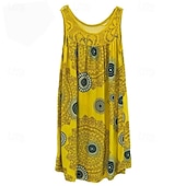 preiswerte Ausgefallene Kleider-Damen Langes Kleid Maxikleid Freizeitkleid Schwingkleid Sommerkleid Unterkleid Mode Modern Täglich Strand Wochenende Normale Passform Grafik Ärmellos Rundhalsausschnitt Schwarz Weiß Gelb Wein Sommer