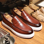 billiga Herrsneakers-bruna penny loafersneakers för män – slät finish med hybridsula, slip-on smarta vardagsskor för kontor, resor och urban stil