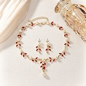 preiswerte Schmucksets-Brautschmuck-Sets 2 Zirkon Imitationsperle Strass 1 Halskette Ohrringe Damen Elegant Stilvoll Einfach Niedlich Perlen Blattform Schmetterling Unregelmäßig Schmuck-Set Für Hochzeit Party