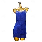 cheap Competition Dress-Latin Salsa Dance Dress Crystal / Rhinestone Tassel Pure Color Women&#039;s Performance Sleeveless Spandex