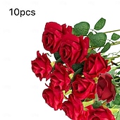 olcso Műnövények és virágok-10 db mű bársonyrózsa, valósághű selyemből készült művirág esküvői dekorációhoz, lakberendezéshez, barkács csokrokhoz és virágdíszekhez