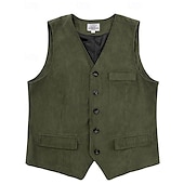 abordables Chalecos-Hombre Chaleco Vacaciones Fiesta Negocio Moda Casual Primavera Otoño Botones Bolsillo Poliéster Pana Cómodo Color sólido Recto 1 botón Escote en Pico Ajuste regular Marrón Oscuro Negro Azul Marino
