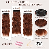 abordables Clip dans les extensions-Extensions de cheveux bouclés à clipser 4 pièces postiches synthétiques épais et longs ondulés avec double trame en fibre pour cheveux de femme tête complète
