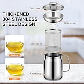 baratos Utensílios de Cozinha-Panela de óleo de aço inoxidável 304 de 1,5 l/2 l com filtro, recipiente de gordura essencial para fritura profunda, filtro de óleo versátil de grande capacidade e multifuncional para fritar, ferver e
