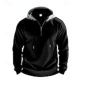economico felpe in pile-Per uomo Felpa con cappuccio Felpa con cappuccio in pile Aalbicocca Rosso bordeaux Nero Bianco Rosso Con Cappuccio Blocco di colori Con zip Blocco di colore Zip a un quarto Sport &amp; Outdoor Quotidiano