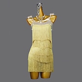 abordables Tenues de danse latine-Danse salsa latine Robe Cristal / Strass Gland Couleur unie Femmes Performance Sans manches Spandex