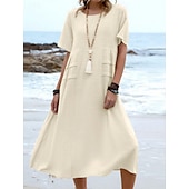 preiswerte Kleider-Damen Midikleid T-Shirt-Kleid Sommerkleid Lässig Täglich Normale Passform Einfach Kurzarm Rundhalsausschnitt Schwarz Orange Aprikose Grau Sommer