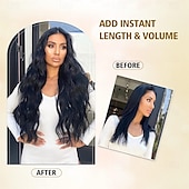 abordables Clip dans les extensions-Extensions de cheveux noirs de jais de 24 pouces à clipser, 4 pièces, extensions de cheveux synthétiques longs et ondulés, extensions de cheveux souples à clipser, postiche à double trame pour toute