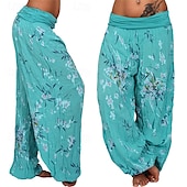 billiga breda ben och hög midja-Dam Byxor Harem byxor Palazzo byxor Mode Boho Fullängd Medium Midja Mönster Elastisk midja Bekväm Microelastisk Gata Dagliga kläder Utekväll Vit Gul Ljusgrön Rosa Sommar Vår Normal