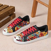 economico Scarpe Dichiarazione-Sneakers da skate da uomo con stampa graffiti colorata: scarpe streetwear artistiche con lacci per giovani, festival e stile quotidiano
