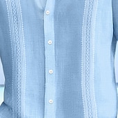 economico Vacanza-Per uomo Camicia di lino Camicia Guayabera Abbigliamento da spiaggia Camicia con Bottoni Testurizzato Vacanza Casuale Bianco Blu Verde Grigio Manica Corta Collo ripiegato Estate Primavera