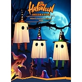 billige Halloween utendørs-3 stk. 60 cm halloween utendørs lys hengende lysende heksehatt lange ben utendørs innendørs halloween-fest fest hengende tre tak vegg festlig atmosfære dekorativt lys tre-knappsbatterier