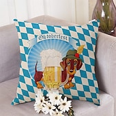 levne Sváteční povlak na polštář-Oktoberfest Dachshund Bavorské Dekorativní Polštáře na Házecí 1PC Měkký Čtvercový Polštář na Pohovku Německý Návrh Piva Bílo-modrý Károvaný