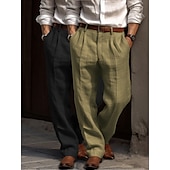 preiswerte Geschäft-Herren Anzughose Leinenhosen Hose Sommerhose Faltenhose Fronttasche Gerader Schnitt Einfach Komfort Atmungsaktiv Volle Länge Outdoor Lässig Täglich Urlaub Mode Grün + grau Schwarz+Grau