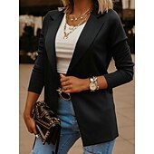 abordables Blazers et Costumes-Femmes Veste Décontractée Confortable Respirant Coupe ajustée Occasionnel Uni Vacances Travail Rue Occasionnel Ouvert devant Régulier Col Rabattu Coupe régulière manche longue Vêtements d&#039;extérieur