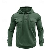 cheap Basic Hoodies-Men's Hoodie Black Army Green Green Dark Gray Coffee Hooded Plain Pocket Sports &amp; Outdoor Daily Holiday Polyester Streetwear Basic Casual Spring Autumn / Fall Clothing Apparel Hoodies Sweatshirts
