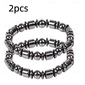 baratos Presentes-2 pulseiras elásticas com contas magnéticas, pulseiras de terapia magnética pretas simples para saúde, perda de peso, presente para feriados e ocasiões especiais