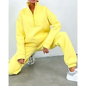 Χαμηλού Κόστους Αθλητικά κοστούμια-Γυναικεία Φόρμα Αθλητικές Φόρμες Φούτερ με πουλόβερ Τσέπη με φερμουάρ Μονόχρωμο Ρούχα σύνολα Φθινόπωρο Μαύρο Κίτρινο Σπαντέξ Προπόνηση Ένδυση γυμναστικής και άθλησης Τρέξιμο