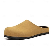 cheap Men&#039;s Clogs &amp; Mules-Men&#039;s Khaki Backless Mule Loafers – Minimalist Slip-On Comfort Shoes with Soft Faux Suede for Indoor Lounging Casual Errands and Summer Relaxation