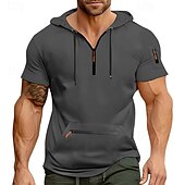 economico felpe con cappuccio da uomo di base-Per uomo Felpa con cappuccio Felpa con cappuccio e zip corta Nero Blu marino Blu Cachi Grigio chiaro Con Cappuccio Semplice Tasca Zip a un quarto Sport &amp; Outdoor Quotidiano Ferie Poliestere