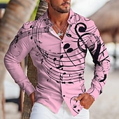 billiga Musik och gitarrer-Herr Styrelseledamöter Noteringar Skjorta Knapp upp skjorta Långärmad Tropisk Mode Designer Utomhus Ledigt Dagligen Höst vinter Nedvikt Mönster Button-Down Vit Rodnande Rosa Blå Purpur