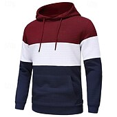 abordables sudaderas basicas hombre-Hombre Sudadera Blanco Amarillo Vino Verde Ejército Caqui Con Capucha Bloque de color Bolsillo Con Texturas Deporte Diario Festivos Poliéster Ropa de calle Básico Casual Primavera Otoño Ropa