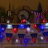 cheap Battery String Lights-1 Pc 3M-20 LED Star String Lights Red, White, Blue Vine Weaving Pentagram Light String July 4th Independence Day Party Patriotic Atmosphere Decorative Light AAA Battery Box