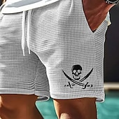 baratos shorts de suor 3d masculino-Homens Caveiras Pirata Calções Waffle Shorts de moletom Shorts casuais Cintura Média Moda Casual Férias Corrida Dar certo Cintura elástica com cordão Shorts com bolsos Designer Roupa