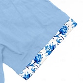 economico Vacanza-Per uomo Camicia Camicia di lino Camicia Estiva Camicia da Spiaggia Camicia con Bottoni Floreale Ferie Abbigliamento quotidiano Bianco Rosa Blu marino Azzurro Manica Corta Collo ripiegato Estate