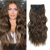 economico Clip nelle estensioni-extension a clip 6 pezzi naturali &amp;capelli morbidi &amp;si fonde bene con le extension per capelli castano scuro, lunghe e ondulate