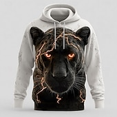 baratos roupas de capuz masculinas estampadas-Homens Leopardo 3D Moletons Moletom Casacos Moletom com capuz Gola Redonda Legal Impressão 3D Bandagem Streetwear Amarelo Azul Com Cordão Arte Gráfica Outono Inverno Designer