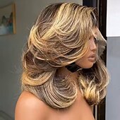 voordelige Pruiken van echt haar, met kanten voorzijde-Remy mensenhaar 5x5 Sluiting 4x13 Sluiting Pruik Gratis deel Braziliaans haar Golvend Blond Meerkleurig Pruik 130% 150% Haardichtheid met babyhaar Haar met highlights / balayage 100% Maagd lijmloze