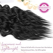 abordables Extensiones sintéticas-Extensiones de cabello con clip, 4 unidades, 24 unidades, ondas playeras largas y gruesas, trama de encaje invisible, rubio medio con reflejos rubios, HE003