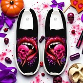 ieftine Pentru femei-Teniși sport fără mâneci pentru femei, de Halloween – pantofi sport negri, comozi, din Flyknit, cu imprimeu de buze de vampir și craniu, pentru petreceri costumate, Halloween și ținute casual de toamnă, Sarah Richter