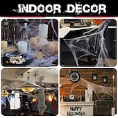 levne Venkovní dekorace-Halloweenské dekorace s pavučinami o rozloze 1200 čtverečních stop, bonus se 100 umělými pavouky, venkovní zahradní halloweenské dekorace, roztažitelné, DIY pavučiny, strašidelná atmosféra