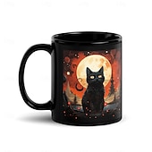 olcso Halloween Kithen-halloweeni ajándék bögre, fekete macskás kerámia kávésbögre 330ml/12oz, aranyos halloweeni pohár macskabarátoknak, ijesztő cica témájú bögre nőknek, barátoknak, ünnepi ajándék